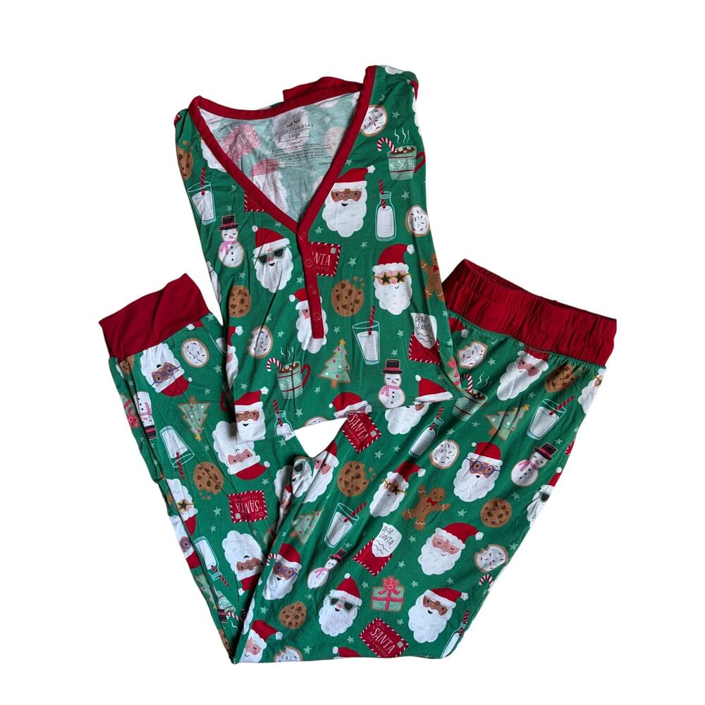 Little Sleepies Christmas / Santa Milk & Cookies Pajama Set (Green/Red) - Large